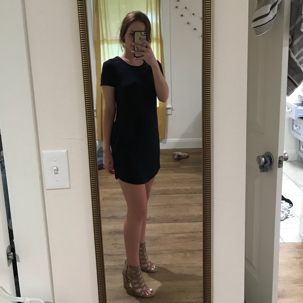 Navy blue silky t shirt dress